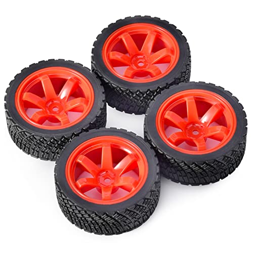 XEBRAD 4 STÜCKE 12mm Hex 67mm Gummireifen Felge 1/10 Rolly, for HPI, WR8, for HSP, 94177, for Wltoys, 1/14 144001 RC Auto, for Tamiya, Rallye Auto RC-Autoreifen(8006 704 red) von XEBRAD