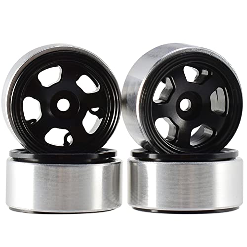 XEBRAD 4PCS, for Hot Wheels, 1, 0 Zoll Metall Beadlock Felgen Reifen 1/24 RC Crawler RC Auto, for Axial, SCX24 90081, for RGT, RC-Autoreifen(2403BK Black) von XEBRAD