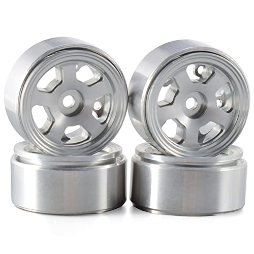 XEBRAD 4PCS, for Hot Wheels, 1, 0 Zoll Metall Beadlock Felgen Reifen 1/24 RC Crawler RC Auto, for Axial, SCX24 90081, for RGT, RC-Autoreifen(2403SR Silver) von XEBRAD