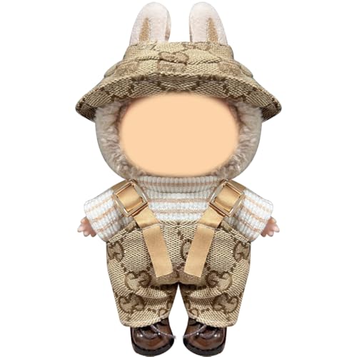 3 Stück Puppenkleidung für Labu, 17 cm Puppenkleidung, Kleidungszubehör für Labubu, inklusive Hut, Overalls, Kleidung, trendiges Geschenk für Cartoon-Fans (keine Puppe) von XEERUN