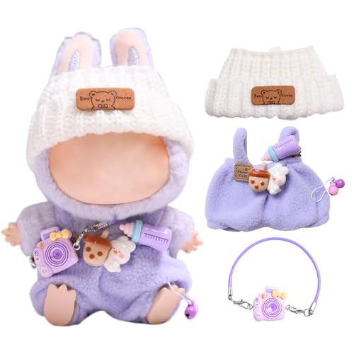 3 Stück Puppenkleidung für Labu, 17 cm Puppenkleidung, Kleidungszubehör für Labubu, inklusive weißem Hut, Lavendel-Overall und violettem Kamera-Zubehör, Puppenzubehör, Geschenke für Mädchen und Jungen 3 Stück Puppenkleidung für Labu, 17 cm Puppenkleidung, Kleidungszubehör für Labubu, inklusive weißem Hut, Lavendel-Overall und violettem Kamera-Zubehör, Puppenzubehör, Geschenke für Mädchen und Jungen von XEERUN