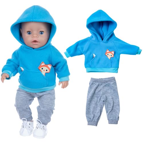 Baby-Puppenkleidung für 35-45 cm, Puppenkleidung, Outfits mit Kleiderbügel, blaues Oberteil, graue Hose, Socken für 35–45 cm Neugeborene Babypuppe, Kindergeburtstagsgeschenk (ohne Puppe) von XEERUN
