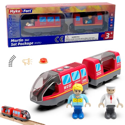 Eisenbahn elektrische lok Holzeisenbahn Zug (Magnetanschluss), Batteriebetriebener Lokomotivzug, Leistungsstarker Motorzug kompatibel mit Thomas, Batteriebetriebenes Zugset, Spielzeug für Kinder Rot von XEERUN