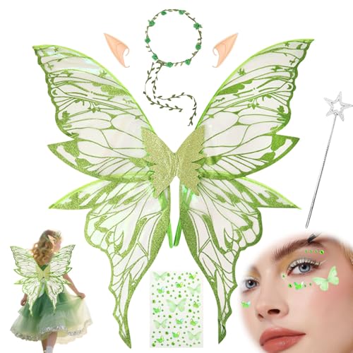 XEERUN Feenflügel für Mädchen und Frauen, Schmetterlingsflügel für Erwachsene, Schmetterlings-Elfen-Verkleidungs-Set, Feen-Zauberstab, Kronenohren für Halloween-Kostüm, Brautblumen-Jungen-Zubehör XEERUN Feenflügel für Mädchen und Frauen, Schmetterlingsflügel für Erwachsene, Schmetterlings-Elfen-Verkleidungs-Set, Feen-Zauberstab, Kronenohren für Halloween-Kostüm, Brautblumen-Jungen-Zubehör von XEERUN