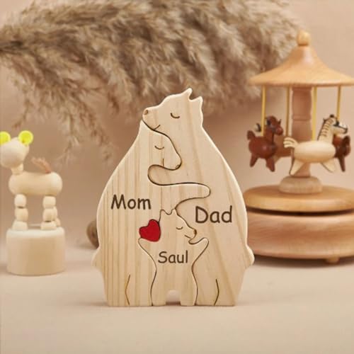 Personalisiertes Holz Kunstpuzzle Der Bärenfamilie Mit 2-10 Namen,Holz Bär Skulpturen Desktop Ornament Weihnachts Home Tischdekoration,Personalisiertes Geschenk Für Familie,Oma,Opa Mama,Papa von XEL