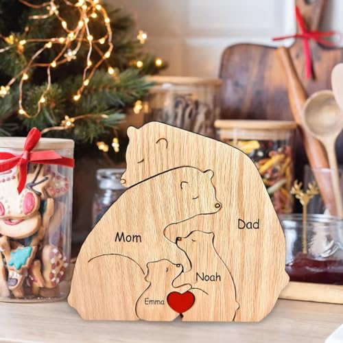 Personalisiertes Holzkunstpuzzle mit Bärenfamilie, Geschenk für Familie, individuelles Bärenförmiges Holzpuzzle mit Gravur, 1–8, Familienname, Geschenk für Weihnachten, Geburtstage, Muttertag, von XEL