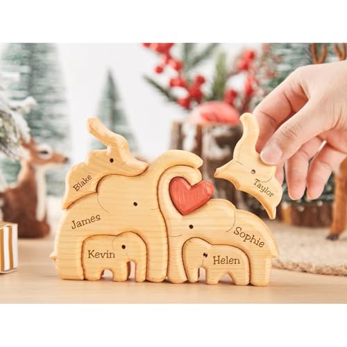 Personalisiertes Holzkunstpuzzle mit Bärenfamilie, Geschenk für Familie, individuelles Bärenförmiges Holzpuzzle mit Gravur 1–8 Familiennamen, Geschenk für Weihnachten, Geburtstage, Muttertag, von XEL
