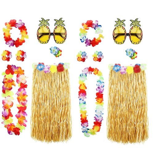 XEPST 14 Pack Hula Rock Kostüm Kit für Hawaii Luau Party 2 Personen Set Tanzender Hula mit Grasrock Hawaii Lei Hibiskus Haarspange Ananas Sonnenbrille für Paare, Freunde & Familie, 60cm, Stroh XEPST 14 Pack Hula Rock Kostüm Kit für Hawaii Luau Party 2 Personen Set Tanzender Hula mit Grasrock Hawaii Lei Hibiskus Haarspange Ananas Sonnenbrille für Paare, Freunde & Familie, 60cm, Stroh von XEPST