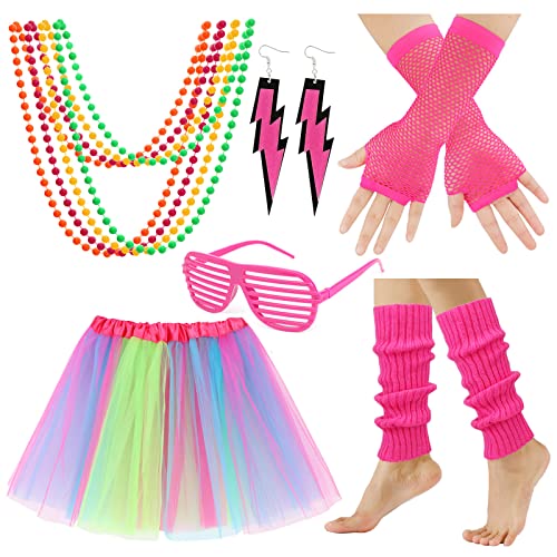 XEPST 80er Jahre Outfit Damen 90er Kostüm Accessoires Set, Tutu, Ohrring, Halskette, Netzhandschuhe, Beinstulpen, Brille für Retro Neon Thema Party Halloween Karneval Damen Frauen Mädchen XEPST 80er Jahre Outfit Damen 90er Kostüm Accessoires Set, Tutu, Ohrring, Halskette, Netzhandschuhe, Beinstulpen, Brille für Retro Neon Thema Party Halloween Karneval Damen Frauen Mädchen von XEPST