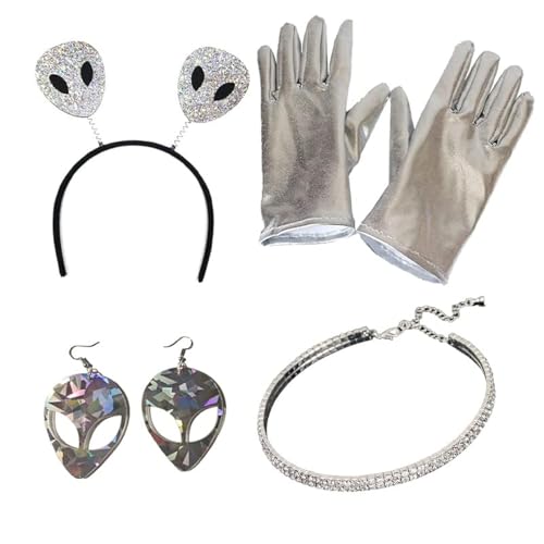 XEPST Alien Kostümzubehör Set - Alien Antennen Stirnband, Ohrringe, Halskette und Handschuhe für Frauen und Mädchen - Perfekt für Alien Partys, Halloween, Karneval, Cosplay - Anziehzubehör XEPST Alien Kostümzubehör Set - Alien Antennen Stirnband, Ohrringe, Halskette und Handschuhe für Frauen und Mädchen - Perfekt für Alien Partys, Halloween, Karneval, Cosplay - Anziehzubehör von XEPST