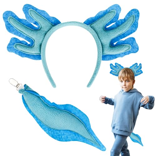 XEPST Axolotl-Kostümset, Axolotl-Stirnband und Schwanz-Set mit Tierohren, Stirnband und Schwanz für Tierkostüm, Cosplay, Geburtstagsparty, Halloween, Verkleidung, Partyzubehör, Blau XEPST Axolotl-Kostümset, Axolotl-Stirnband und Schwanz-Set mit Tierohren, Stirnband und Schwanz für Tierkostüm, Cosplay, Geburtstagsparty, Halloween, Verkleidung, Partyzubehör, Blau von XEPST