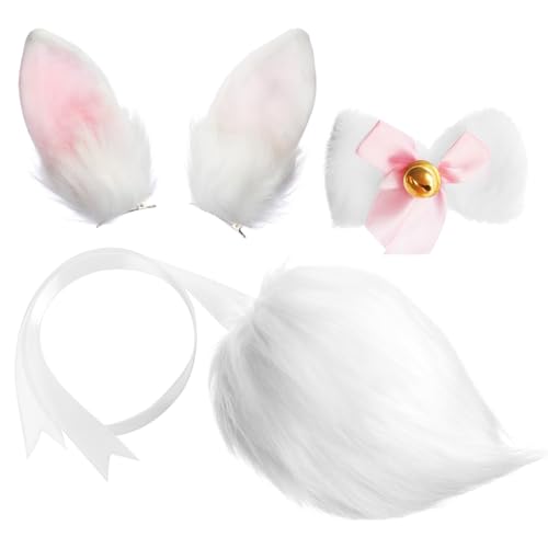 XEPST Bunny Kostüm Frauen HasenKostüm Damen mit Hasenohren und Schwanz Set Fliege Weiß Hasen Kostüm Für Kinder Erwachsene Party Karneval Ostern von XEPST