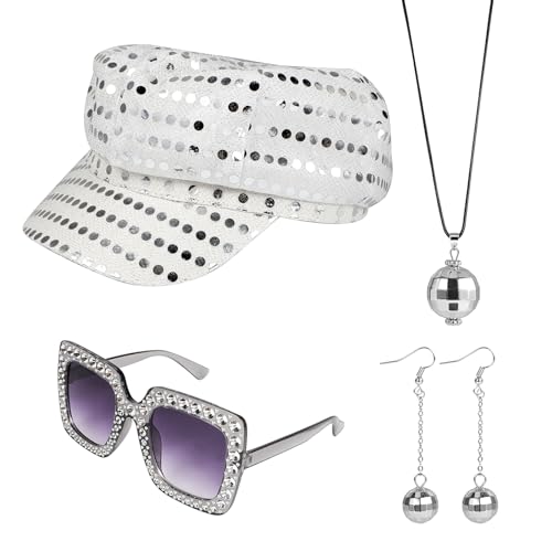 XEPST 70s Disco Accessories 70er Jahre Outfit Damen mit Pailletten Hut Ohrringe Discokugel Halskette Disco Sonnenbrille Strass Glitzer Accessoires für Karneval Fasching Disco Themenparty Mottoparty XEPST 70s Disco Accessories 70er Jahre Outfit Damen mit Pailletten Hut Ohrringe Discokugel Halskette Disco Sonnenbrille Strass Glitzer Accessoires für Karneval Fasching Disco Themenparty Mottoparty von XEPST