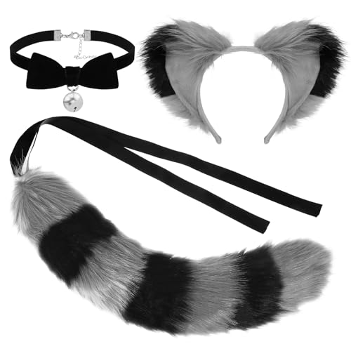 XEPST Faux Furry Fox Wolf Tail Kit Wolf Fuchs Cosplay Kostüm Set mit Langer Fuchsschwanz und Wolf Ohren und Glockenkragen für Karneval Party Dekoration Kostüm Dressing Parteien von XEPST