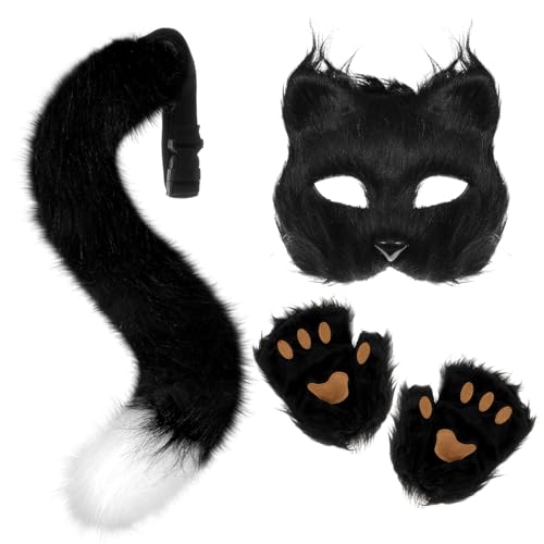 XEPST Fuchs Kostüm Cosplay Kostüm mit Furry Schwanz, Maske und Handschuhe, Kunstpelz Fuchs Maske Wolf Katze flauschiger Schwanz für Halloween Cosplay Kostüm Karneval Party Kostüm Accessoire, Schwarz XEPST Fuchs Kostüm Cosplay Kostüm mit Furry Schwanz, Maske und Handschuhe, Kunstpelz Fuchs Maske Wolf Katze flauschiger Schwanz für Halloween Cosplay Kostüm Karneval Party Kostüm Accessoire, Schwarz von XEPST