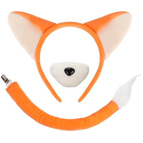 XEPST Fuchs Ohren und Schwanz Set, Tier Fuchs Kostüm Set mit Stirnband Fuchsschwanz Fuchsnase für Tierkostüm Cosplay Geburtstagsparty Zubehör Halloween Partyzubehör von XEPST