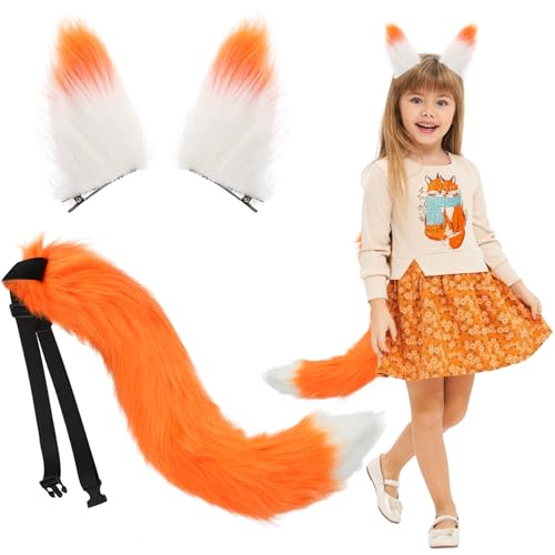 XEPST Fuchsohren und Schwanz Set, Tierfuchs Kostüm Set mit orangefarbenen Fuchsohren Pelziger Fuchsschwanz für Tierkostüm Cosplay Geburtstagsparty Zubehör Halloween Kostüm Kostüm Partyzubehör XEPST Fuchsohren und Schwanz Set, Tierfuchs Kostüm Set mit orangefarbenen Fuchsohren Pelziger Fuchsschwanz für Tierkostüm Cosplay Geburtstagsparty Zubehör Halloween Kostüm Kostüm Partyzubehör von XEPST
