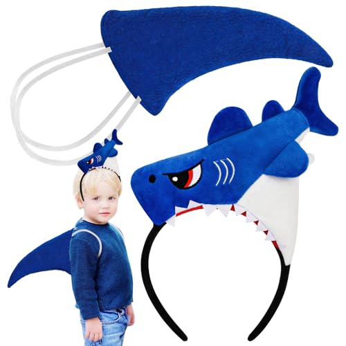 XEPST Haifisch-Stirnband-Kostümset, Plüsch-Stirnband-Set mit Haifischflosse, Fischhut, lustiger Hut für Ozeantierkostüm, Halloween, Cosplay, Geburtstagsfeier, Karneval, Blau von XEPST