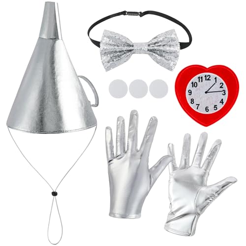 XEPST Halloween-Kostümzubehör-Set aus Blech – Silberner Trichterhut, Kostüme mit Trichterhut, Fliege, Handschuhen, Herzuhr, Brosche für Damen, Halloween, Cosplay, Karneval, Verkleidung XEPST Halloween-Kostümzubehör-Set aus Blech – Silberner Trichterhut, Kostüme mit Trichterhut, Fliege, Handschuhen, Herzuhr, Brosche für Damen, Halloween, Cosplay, Karneval, Verkleidung von XEPST
