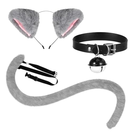 XEPST Katze Cosplay Kostüm Set, Schwanz und Ohren Set Faux Furry Fox Wolf Tail Kit mit 80cm Langer Fuchsschwanz und Ohren für Frauen Mädchen Cosplay Kostümfest Karneval Party Kostüm, Grau XEPST Katze Cosplay Kostüm Set, Schwanz und Ohren Set Faux Furry Fox Wolf Tail Kit mit 80cm Langer Fuchsschwanz und Ohren für Frauen Mädchen Cosplay Kostümfest Karneval Party Kostüm, Grau von XEPST