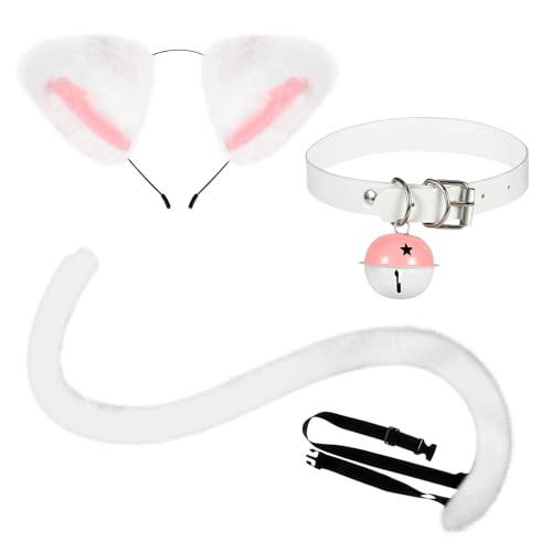 XEPST Katze Cosplay Kostüm Set, Schwanz und Ohren Set Faux Furry Fox Wolf Tail Kit mit 80cm Langer Fuchsschwanz und Ohren für Frauen Mädchen Cosplay Kostümfest Karneval Party Kostüm, Weiß XEPST Katze Cosplay Kostüm Set, Schwanz und Ohren Set Faux Furry Fox Wolf Tail Kit mit 80cm Langer Fuchsschwanz und Ohren für Frauen Mädchen Cosplay Kostümfest Karneval Party Kostüm, Weiß von XEPST
