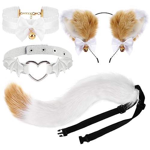 XEPST Katze Cosplay Kostüm Set, Schwanz und Ohren Set Faux Furry Fox Wolf Tail Kit mit Langer Fuchsschwanz und Ohren für Frauen Mädchen Cosplay Kostümfest Karneval Party Kostüm Dressing Parteien von XEPST