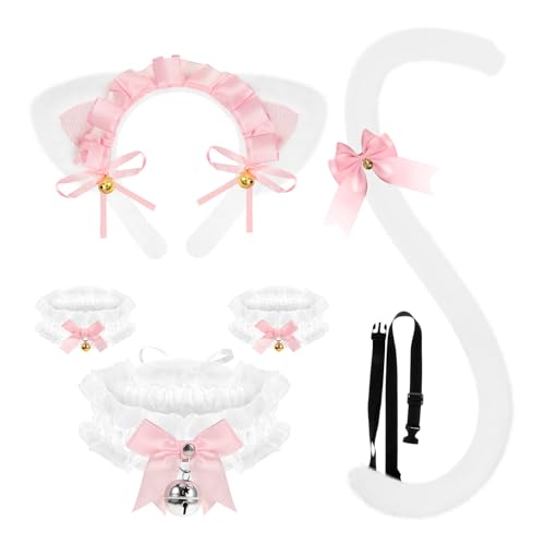XEPST Katzenohren Katzenschwanz Cosplay Set, Katzenohren und Schwanz Set aus Katzenohr Stirnband Halsband Handkreis Katzenschwanz und Schwanz Halloween Kostüme Fasching Karneval Masquerade Cosplay XEPST Katzenohren Katzenschwanz Cosplay Set, Katzenohren und Schwanz Set aus Katzenohr Stirnband Halsband Handkreis Katzenschwanz und Schwanz Halloween Kostüme Fasching Karneval Masquerade Cosplay von XEPST