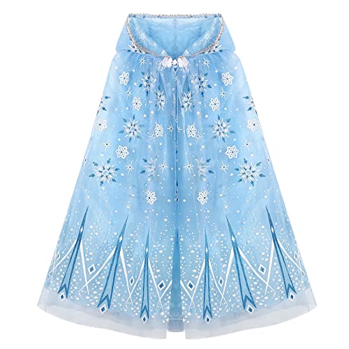 XEPST Kinder Umhang Prinzessin, Blau Prinzessin Umhang mit Kapuze Tüll Umhang Glänzender Schneeflocke Umhang Halloween Karneval Kostüm Umhang Prinzessin Cosplay Party Kostüm für Mädchen von XEPST