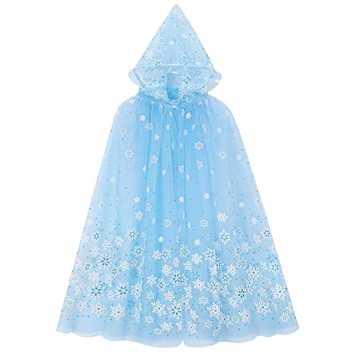 XEPST Kinder Umhang Prinzessin, Prinzessin Umhang mit Kapuze Tüll Umhang Glänzender Schneeflocke Umhang Halloween Karneval Kostüm Umhang Prinzessin Cosplay Party Kostüm für Mädchen von XEPST