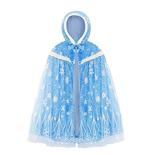 XEPST Kinder Umhang Prinzessin Blau Cape, Schneeflocke Prinzessin Umhang mit Kapuze Halloween Karneval Kostüm Umhang Prinzessin Cosplay Party Kostüm für Mädchen von XEPST