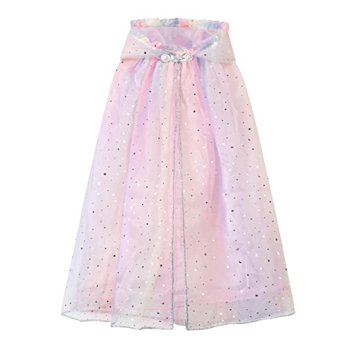 XEPST Kinder Prinzessin Umhang Bunt Mit Kapuze, Tüll Cape Glitzer Pailletten für Halloween Karneval Kostüm, Cosplay Party für Mädchen von XEPST