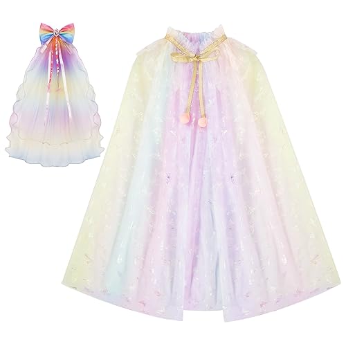 XEPST Kinder Umhang Prinzessin Cape Prinzessin Kostüm, Prinzessin Kostüm Mädchen, Bunt Umhang Prinzessin mit Stirnband Bögen für Mädchen von XEPST