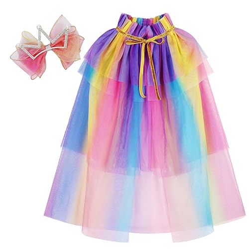 XEPST Kinder Umhang Prinzessin Cape Prinzessin Kostüm, Prinzessin Kostüm Mädchen, Regenbogen Umhang Prinzessin mit Haarspangen Bögen für Mädchen von XEPST