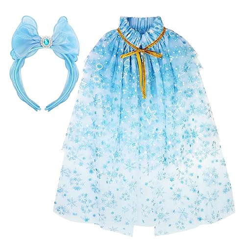 XEPST Kinder Umhang Prinzessin Cape Kostüm, Schneeflocke Umhang mit Stirnband Bögen für Mädchen von XEPST