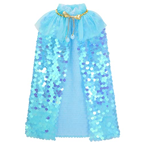 XEPST Kinder Umhang Prinzessin Prinzessin Umhang Tüll Umhang Glitzer Pailletten Cape Halloween Karneval Kostüm Umhang Meerjungfrau Prinzessin Cosplay Party Kostüm für Mädchen von XEPST