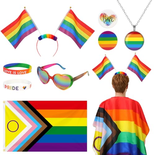 XEPST LGBTQ Gay Pride Zubehör - 8 STÜCK Gay Pride Cape Set mit Regenbogenflagge Cape Regenbogen Stirnband Pride Sonnenbrille Pride Armbänder Pride Broschen für Gay Pride Events Pride Month Paraden XEPST LGBTQ Gay Pride Zubehör - 8 STÜCK Gay Pride Cape Set mit Regenbogenflagge Cape Regenbogen Stirnband Pride Sonnenbrille Pride Armbänder Pride Broschen für Gay Pride Events Pride Month Paraden von XEPST