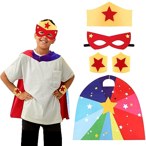 XEPST Superhelden Cape für Kinder, 5 Stück Superhelden Kostüm Set mit Superhelden Maske und Cape Krone Armbänder Perfekt für Halloween Karneval Cosplay Kostüm Zubehör für Kinder 3-10 Jahre, Junge XEPST Superhelden Cape für Kinder, 5 Stück Superhelden Kostüm Set mit Superhelden Maske und Cape Krone Armbänder Perfekt für Halloween Karneval Cosplay Kostüm Zubehör für Kinder 3-10 Jahre, Junge von XEPST