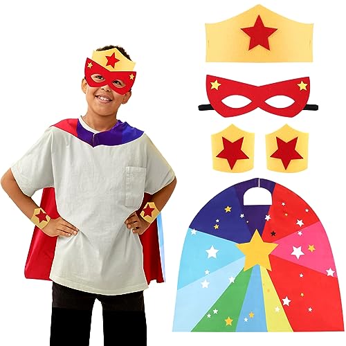 XEPST Superhelden Cape für Kinder, 5 Stück Superhelden Kostüm Set mit Superhelden Maske und Cape Krone Armbänder Perfekt für Halloween Karneval Cosplay Kostüm Zubehör für Kinder 3-10 Jahre, Junge von XEPST