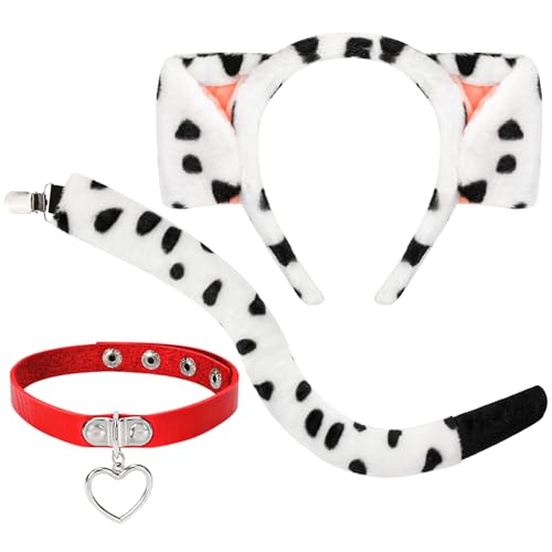 XEPST Tier-Dalmatiner-Kostüm-Kinderset, Hundeohren- und Schwanz-Set mit Dalmatinerohren-Stirnband, Hundeschwanz und rotem Halsband für Tierkostüm, Cosplay, Geburtstag, Halloween, Kostümparty XEPST Tier-Dalmatiner-Kostüm-Kinderset, Hundeohren- und Schwanz-Set mit Dalmatinerohren-Stirnband, Hundeschwanz und rotem Halsband für Tierkostüm, Cosplay, Geburtstag, Halloween, Kostümparty von XEPST
