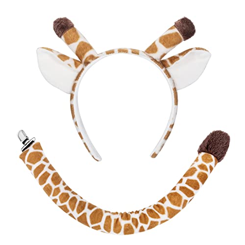 XEPST Tier Giraffen Kostüm Set, Giraffen-Ohren- und Schwanz-Set mit Giraffen-Stirnband und Giraffen-Schwanz für Tierkostüm Cosplay Geburtstagsparty-Zubehör Halloween-Kostüm-Kostüm-Partyzubehör von XEPST