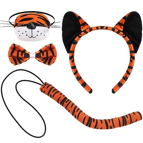 XEPST Tier Tiger Kostüm Set, Tigerohren und Schwanz Set mit Tigerohren Stirnband Fliege Nase Tigerschwanz für Tierkostüm Cosplay Geburtstagsparty Zubehör Halloween Kostüm Kostüm Partyzubehör, Tiger-B XEPST Tier Tiger Kostüm Set, Tigerohren und Schwanz Set mit Tigerohren Stirnband Fliege Nase Tigerschwanz für Tierkostüm Cosplay Geburtstagsparty Zubehör Halloween Kostüm Kostüm Partyzubehör, Tiger-B von XEPST
