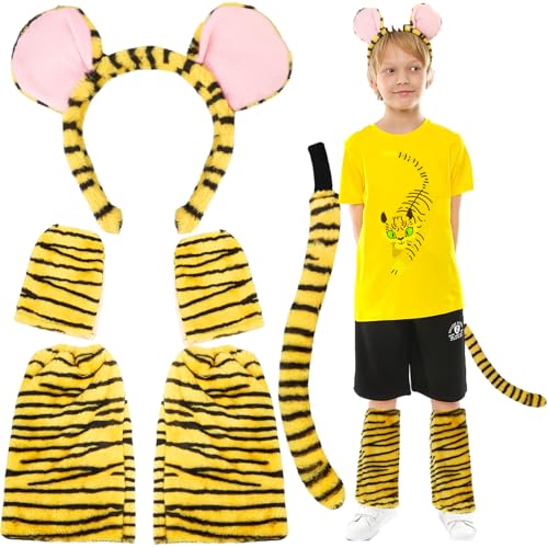 XEPST Tier Tiger Kostüm Set, Tigerohren und Schwanz Set mit Tigerohren Stirnband Tigerschwanz Beinlinge für Tierkostüm Cosplay Geburtstagsparty Halloween Kostüm Partyzubehör XEPST Tier Tiger Kostüm Set, Tigerohren und Schwanz Set mit Tigerohren Stirnband Tigerschwanz Beinlinge für Tierkostüm Cosplay Geburtstagsparty Halloween Kostüm Partyzubehör von XEPST