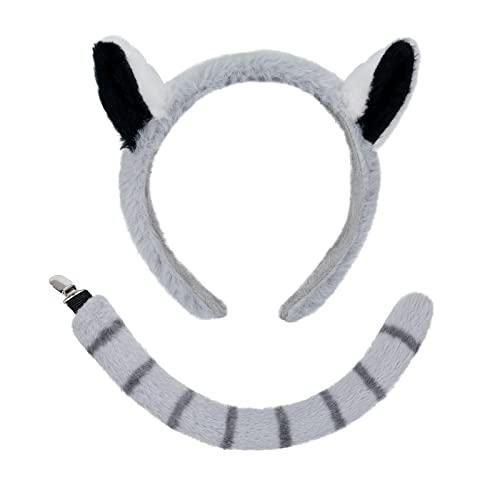 XEPST Tier Waschbär Kostüm Set, Waschbär Ohren und Schwanz Set mit Waschbär Stirnband und Waschbär Schwanz für Tierkostüm Cosplay Geburtstagsparty Zubehör Halloween Kostüm Kostüm Partyzubehör von XEPST