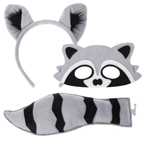 XEPST Tier Waschbär Kostüm Set, Waschbär Ohren und Schwanz Set mit Waschbär Stirnband und Waschbär Schwanz für Tierkostüm Cosplay Geburtstagsparty Zubehör Halloween Kostüm Kostüm Partyzubehör, B XEPST Tier Waschbär Kostüm Set, Waschbär Ohren und Schwanz Set mit Waschbär Stirnband und Waschbär Schwanz für Tierkostüm Cosplay Geburtstagsparty Zubehör Halloween Kostüm Kostüm Partyzubehör, B von XEPST