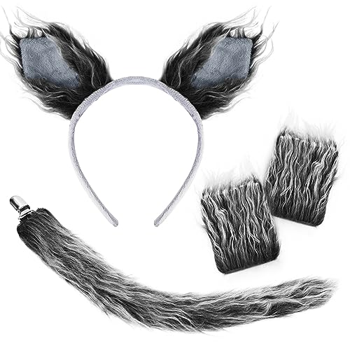 XEPST Tier Wolf Kostüm Set, Wolf Ohren und Schwanz Kostüm Set mit Wolf Stirnband Flauschige Wolfspfoten Pelzig Wolf Schwanz für Tierkostüm Cosplay Geburtstagsparty Halloween Kostüm Kostüm Partyzubehör XEPST Tier Wolf Kostüm Set, Wolf Ohren und Schwanz Kostüm Set mit Wolf Stirnband Flauschige Wolfspfoten Pelzig Wolf Schwanz für Tierkostüm Cosplay Geburtstagsparty Halloween Kostüm Kostüm Partyzubehör von XEPST