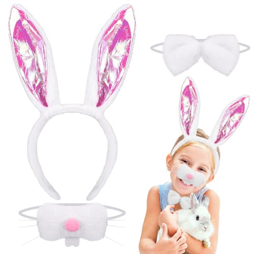 XEPST Tierhasenkostüm Set, Hasenohren und Nasenset mit Hasenohren Stirnband Hasennase Fliege für Osterhasenkostüm Cosplay Geburtstagsparty Zubehör Halloween Kostüm Kostüm Partyzubehör von XEPST