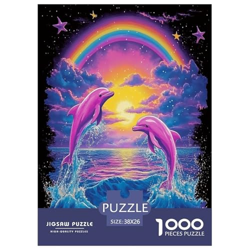 Delphin Puzzle 1000-teilige Schwer Puzzle Spielzeug Pädagogisches Spiel Impossible Herausforderungsspielzeug Für Erwachsene Kinder 38x26cm/1000pcs von XFKLYNVCJ