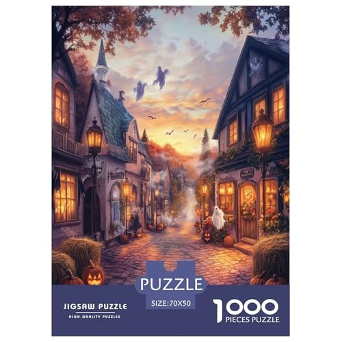 Halloween Dorf Puzzle 1000-teilige Schwer Puzzle Spielzeug Pädagogisches Spiel Impossible Herausforderung Spielzeug Für Erwachsene Und Kinder Ab 14 Jahren 70x50cm/1000pcs von XFKLYNVCJ
