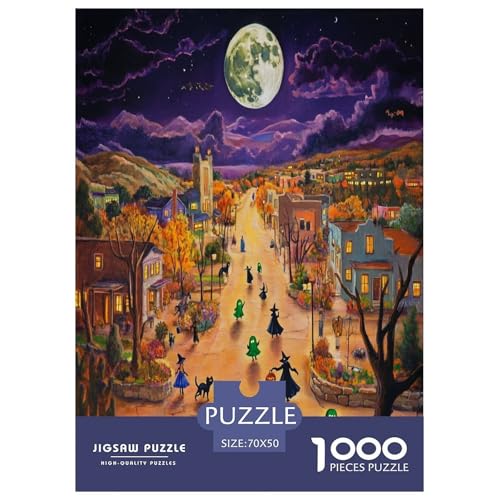 Halloween Dorf Puzzle 1000-teilige Schwer Puzzle Spielzeug Pädagogisches Spiel Impossible Herausforderungsspielzeug Für Erwachsene Und Kinder Ab 14 Jahren 70x50cm/1000pcs von XFKLYNVCJ