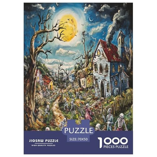 Halloween Dorf Puzzle 1000-teilige Schwer Puzzle Spielzeug Pädagogisches Spiel Impossible Herausforderungsspielzeug Für Erwachsene Und Kinder Ab 14 Jahren 70x50cm/1000pcs von XFKLYNVCJ